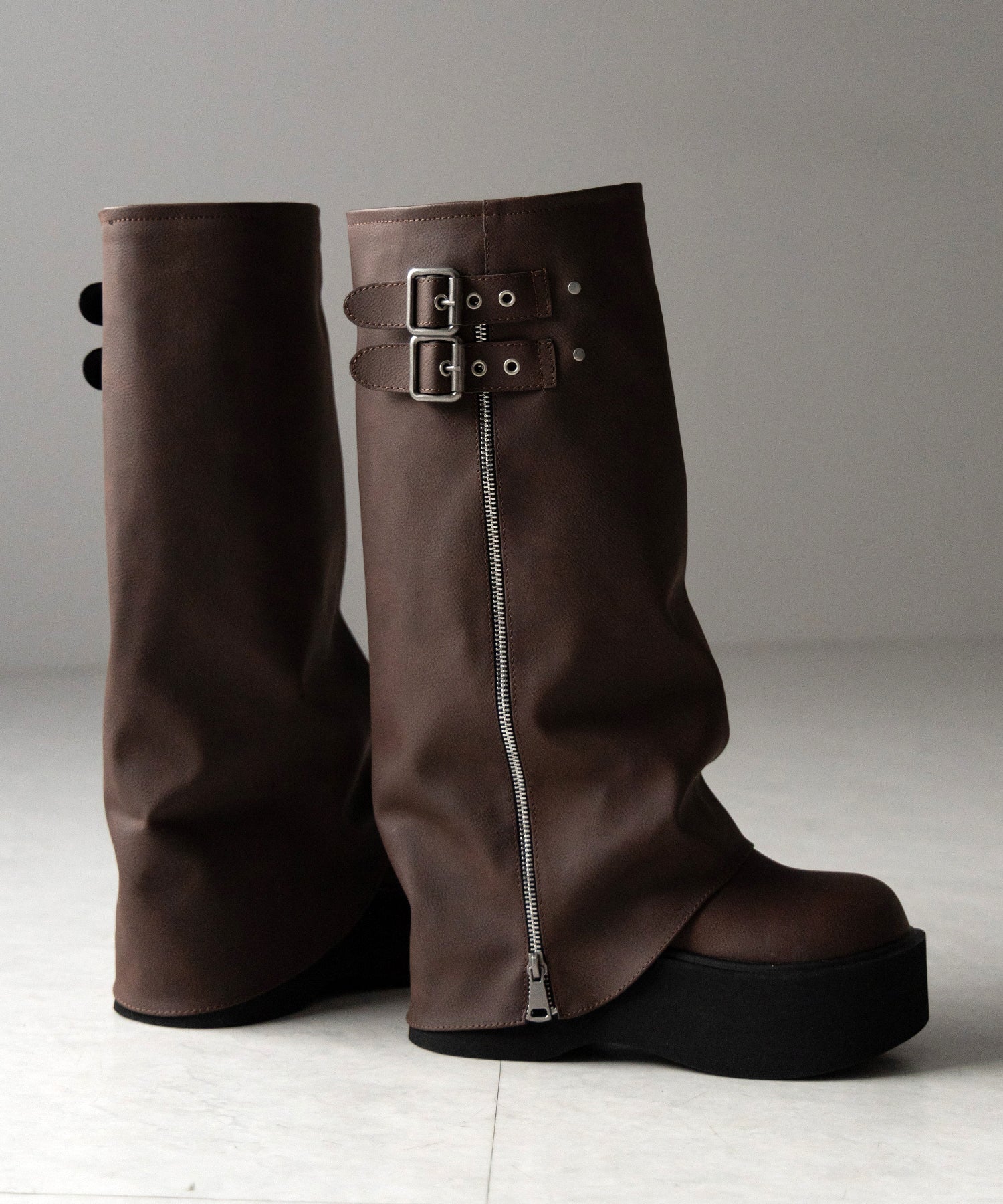 【 2color 】ベルテッドヴィンテージ厚底カバーロングブーツ /belted vintage platform cover long boots
