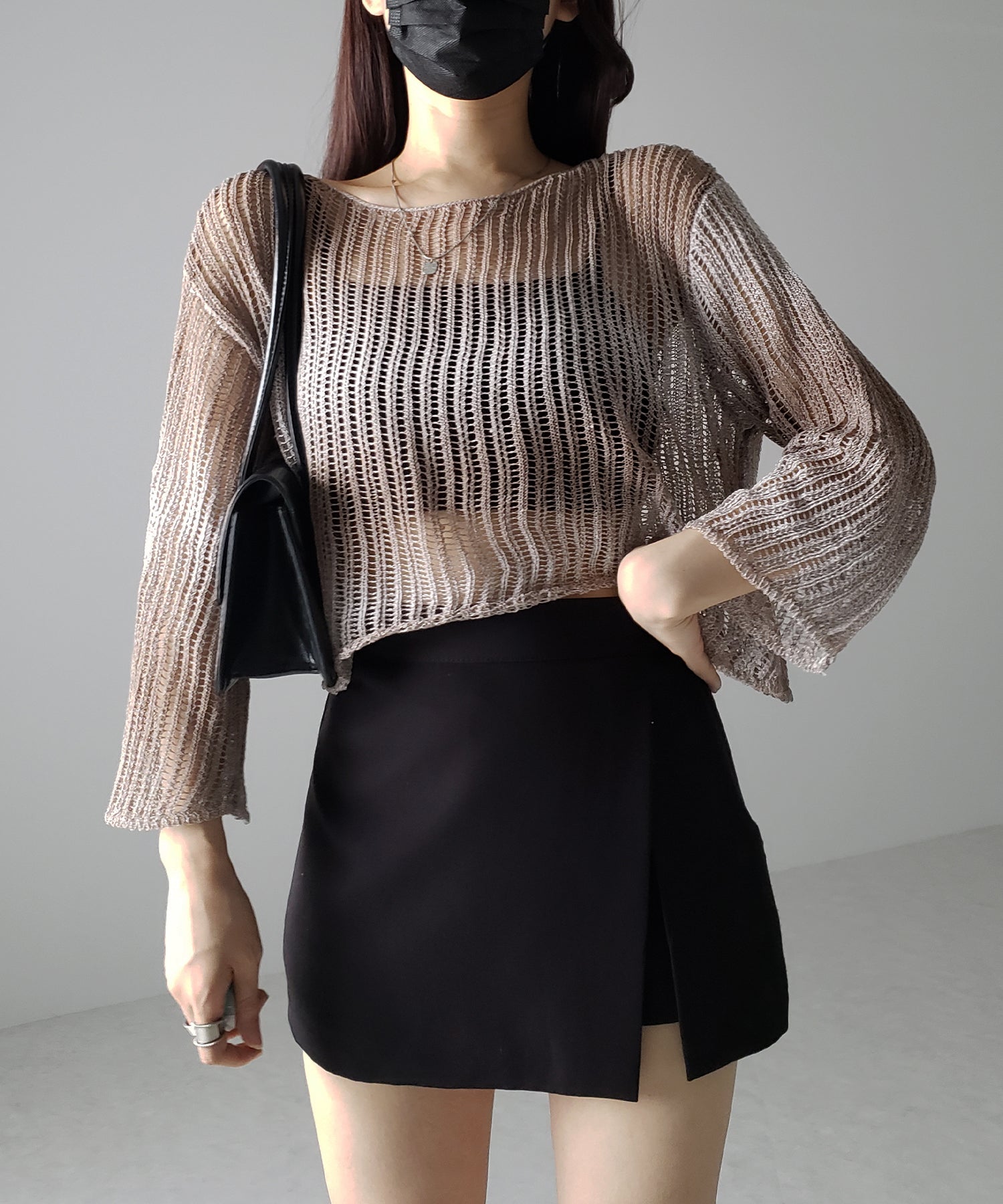 【 2color 】グラデーションメッシュショートニット
