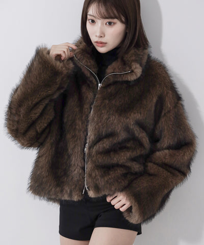 ダブルジップスタンドカラーミックスファージャケット / double zip stand collar mix fur jacket