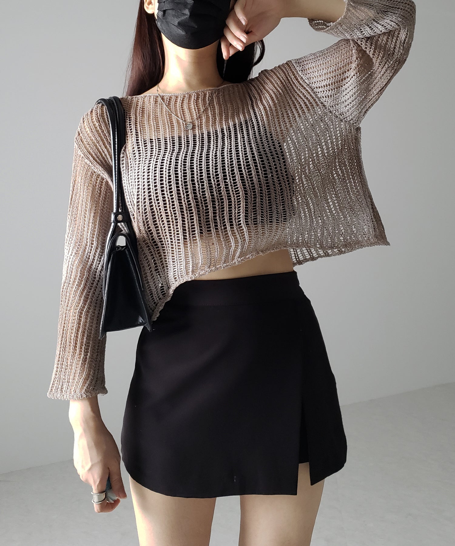 【 2color 】グラデーションメッシュショートニット