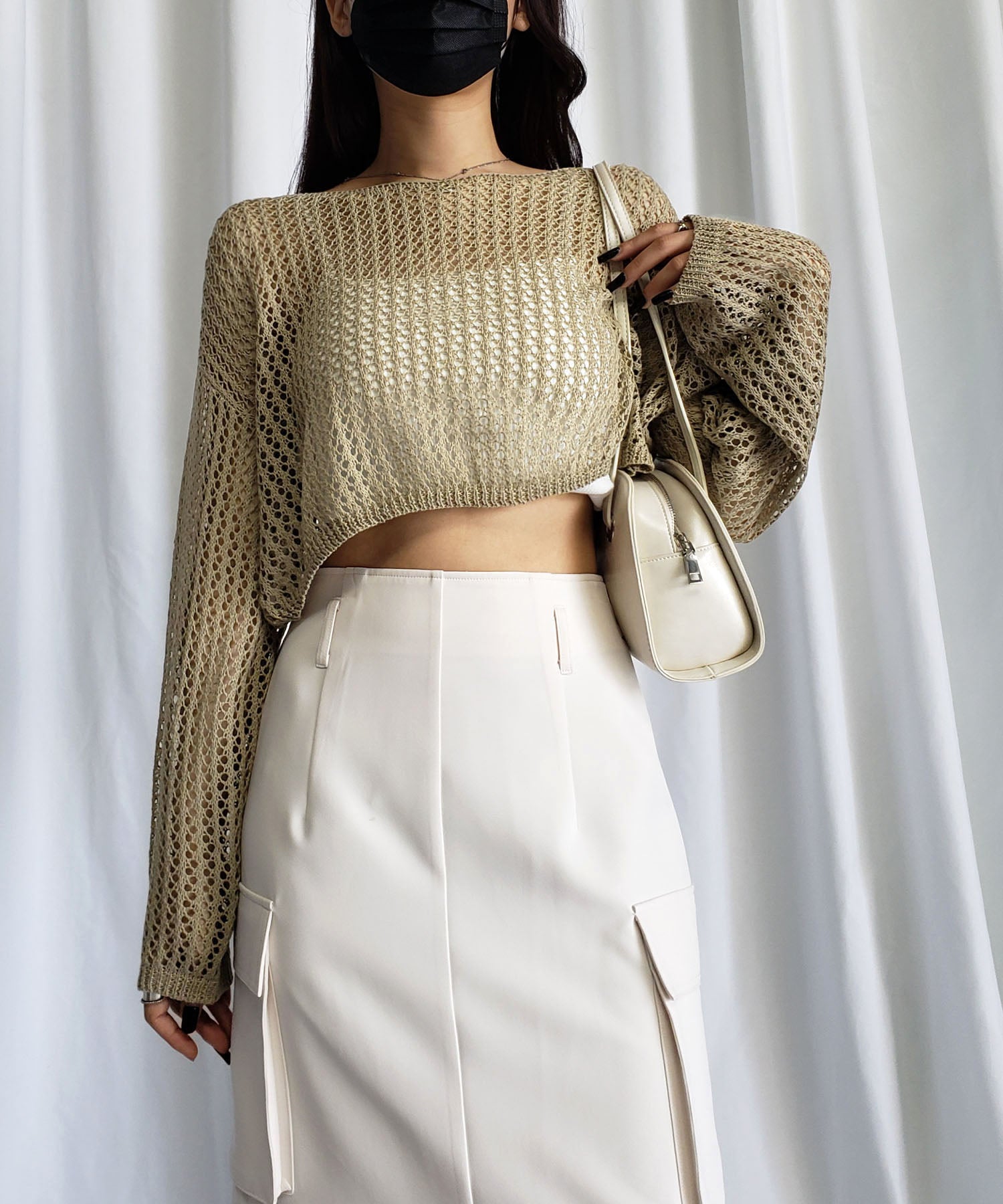 【 7color 】ショート丈メッシュクロシェ透かし編みニット