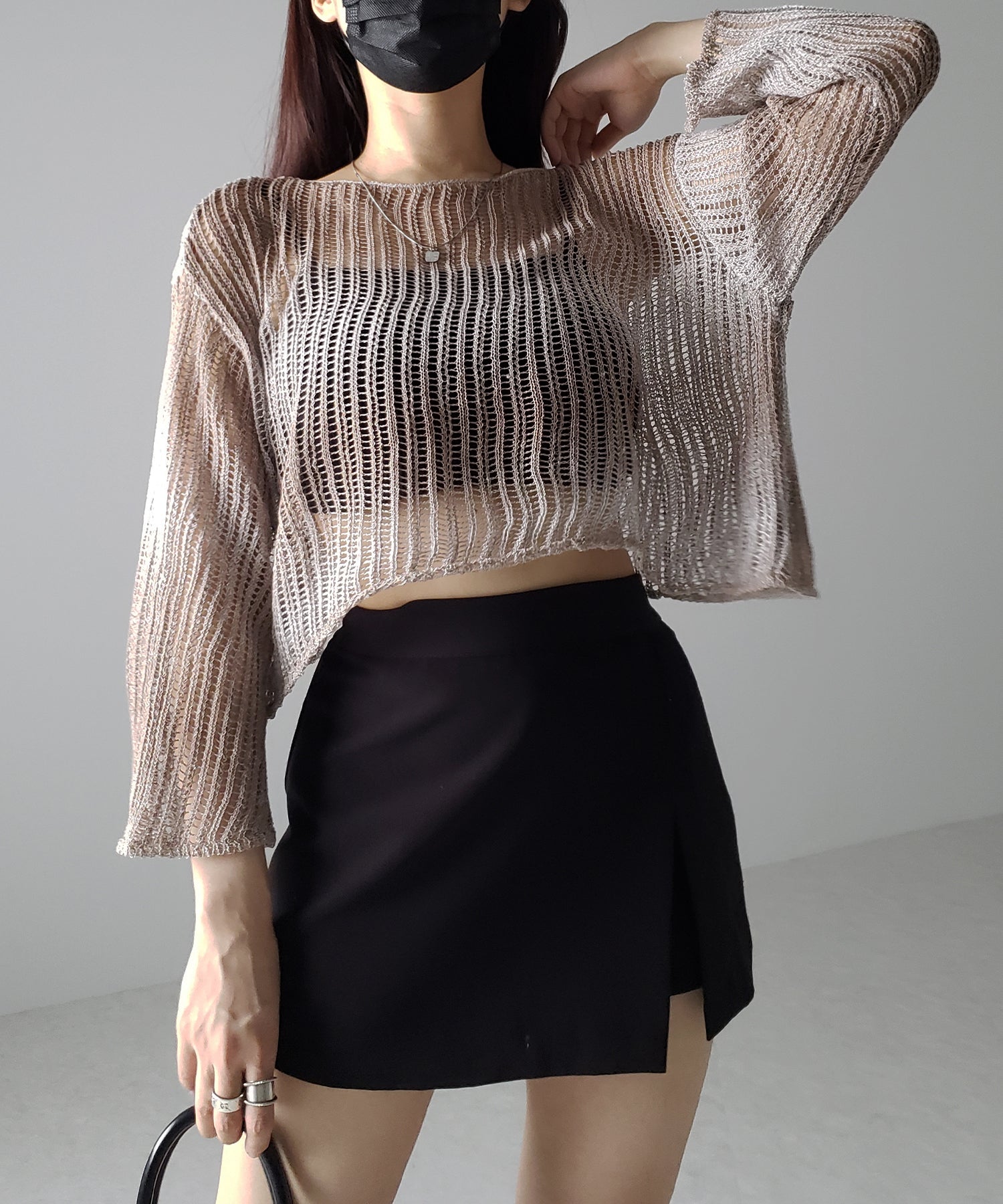 【 2color 】グラデーションメッシュショートニット