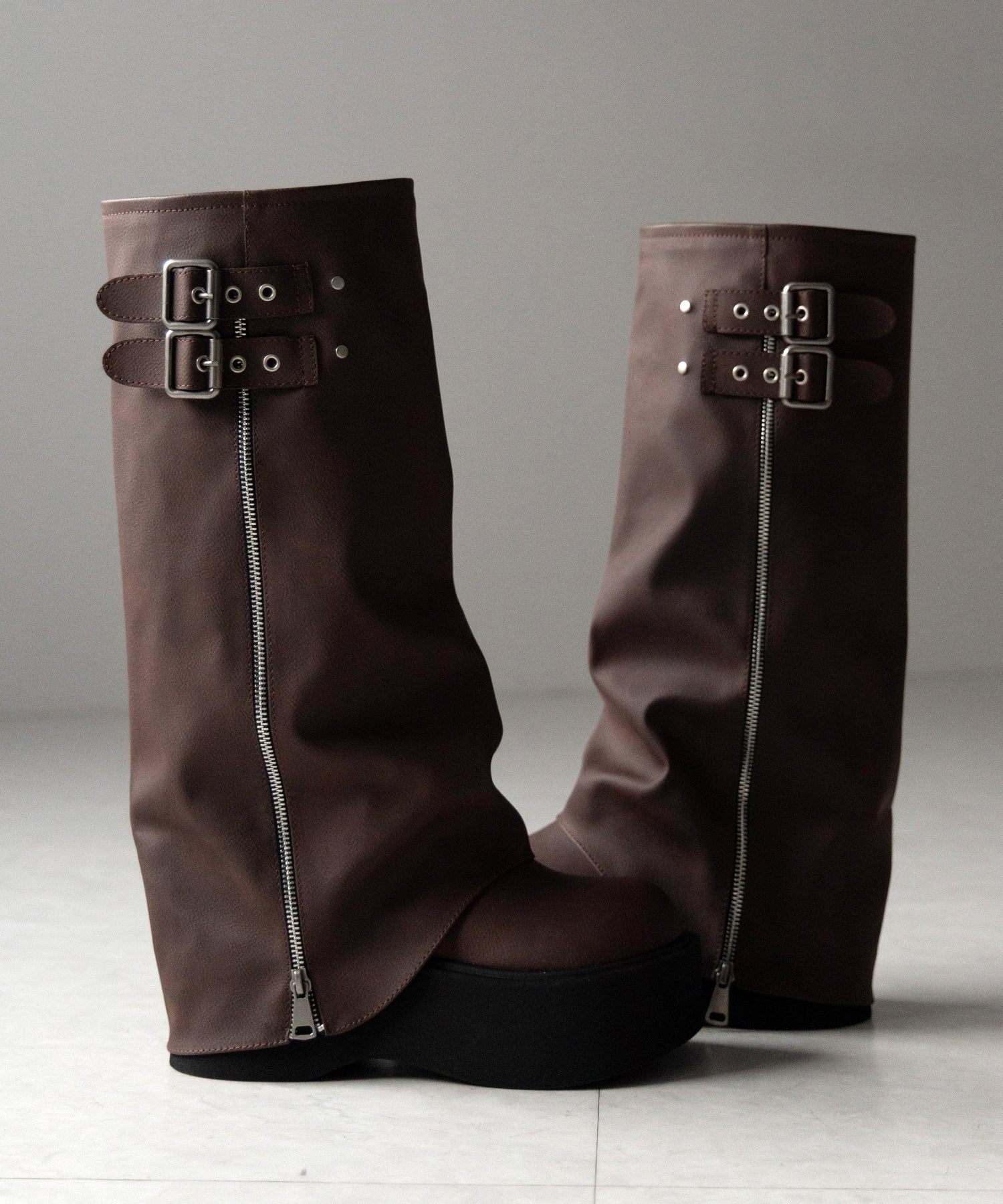 【 2color 】ベルテッドヴィンテージ厚底カバーロングブーツ /belted vintage platform cover long boots
