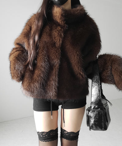 スタンドカラーフェイクファークロップドコート / stand collar fake fur cropped coat