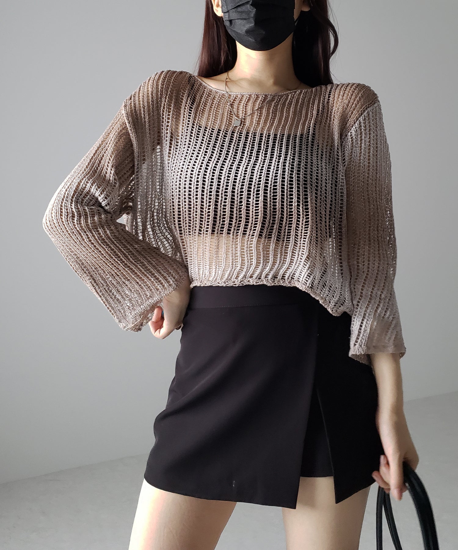【 2color 】グラデーションメッシュショートニット