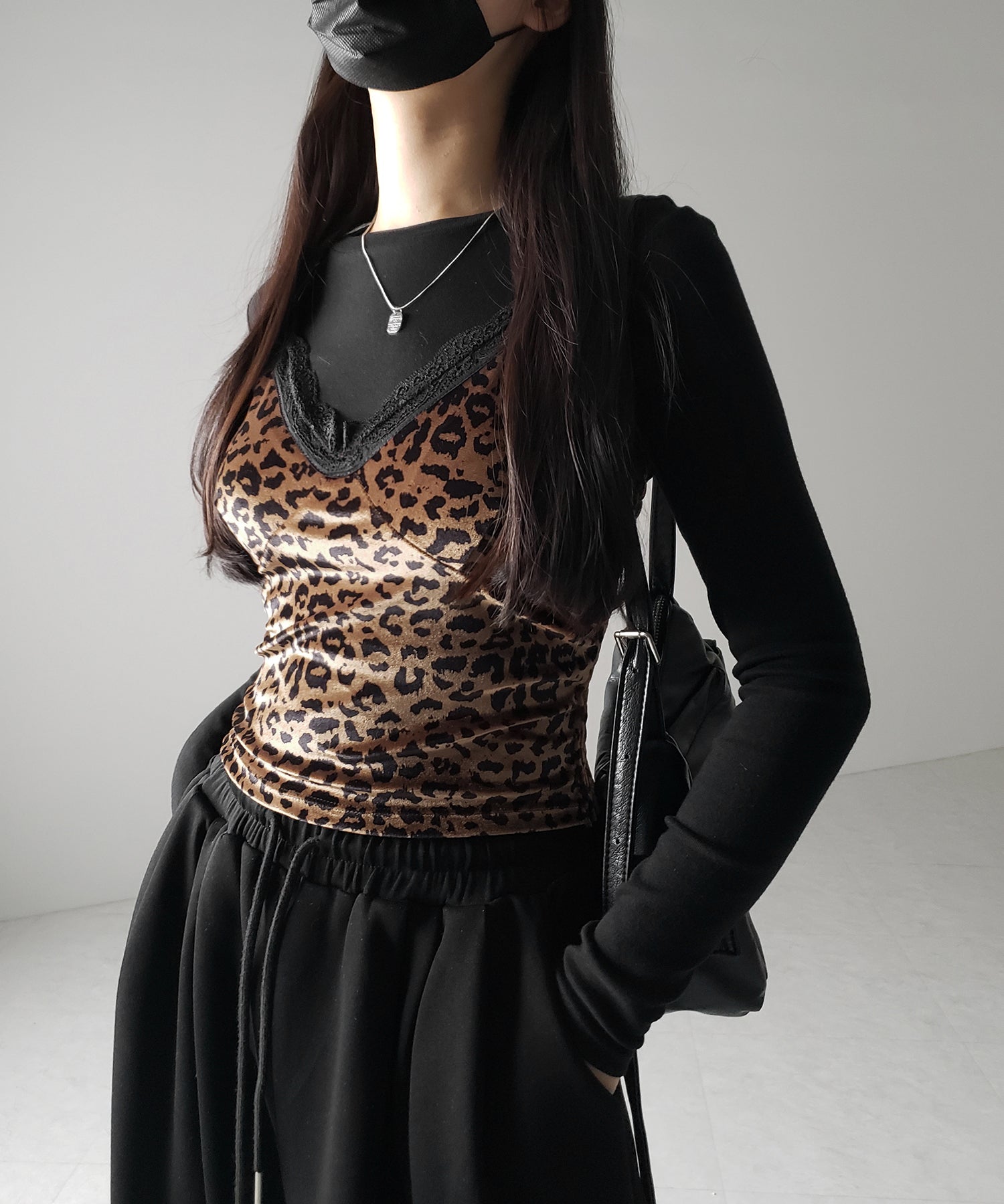 【 カップ付き 】レオパードベロアレースキャミビスチェ / reopard velor lace camisole bustier