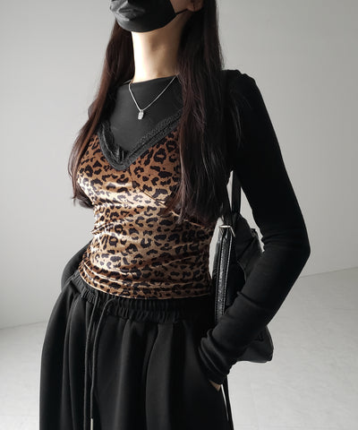 【 カップ付き 】レオパードベロアレースキャミビスチェ / reopard velor lace camisole bustier