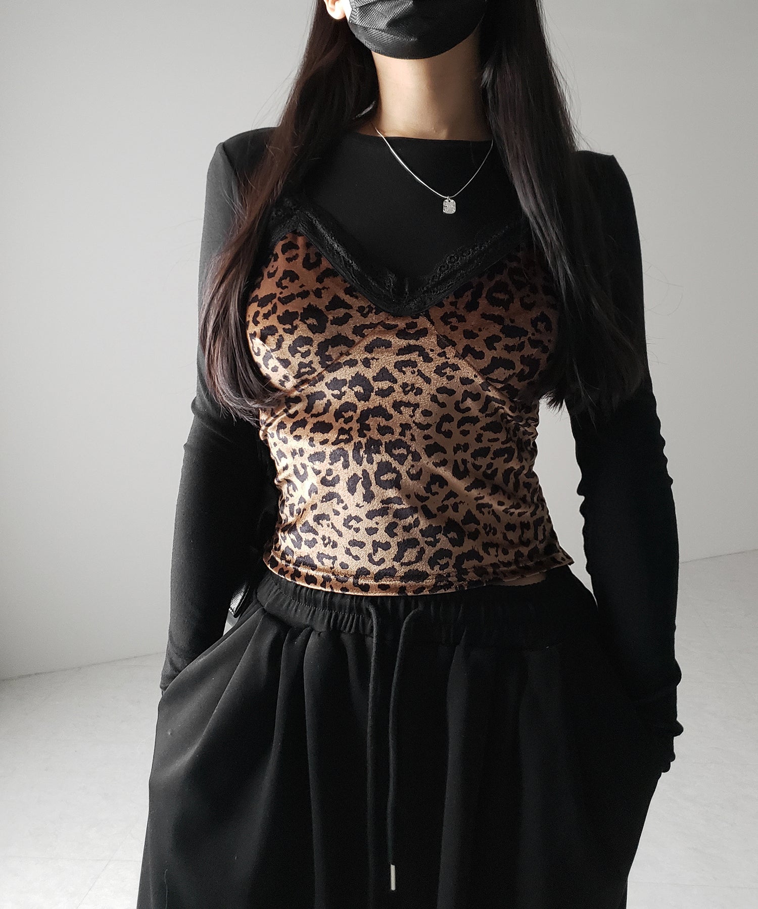 【 カップ付き 】レオパードベロアレースキャミビスチェ / reopard velor lace camisole bustier