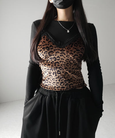 【 カップ付き 】レオパードベロアレースキャミビスチェ / reopard velor lace camisole bustier