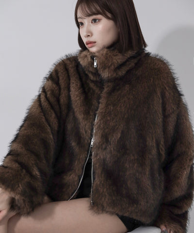 ダブルジップスタンドカラーミックスファージャケット / double zip stand collar mix fur jacket