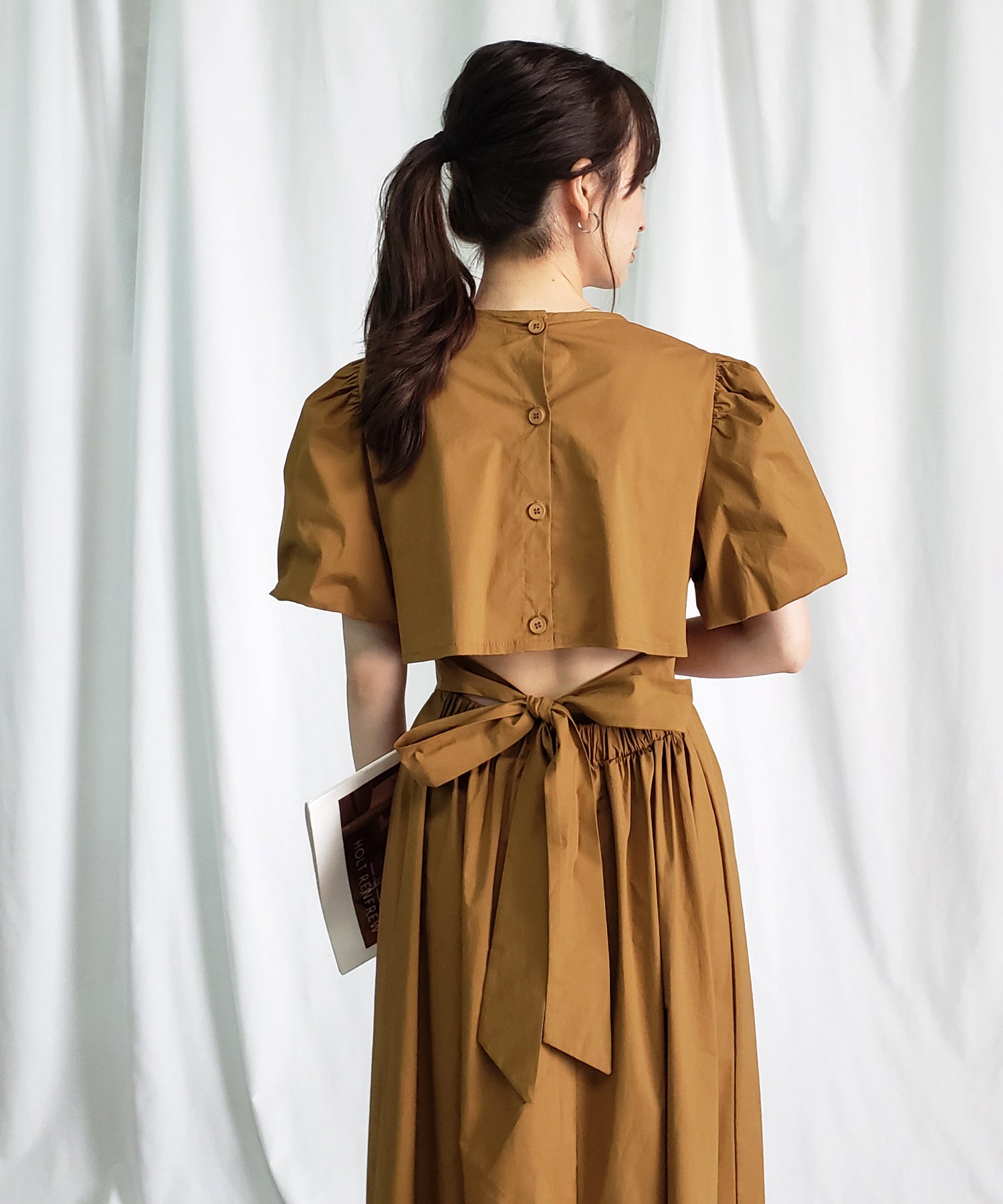 【 5COLOR 】ボリュームスリーブカットアウトバックリボンワンピース