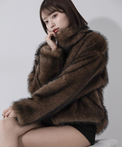 ダブルジップスタンドカラーミックスファージャケット / double zip stand collar mix fur jacket