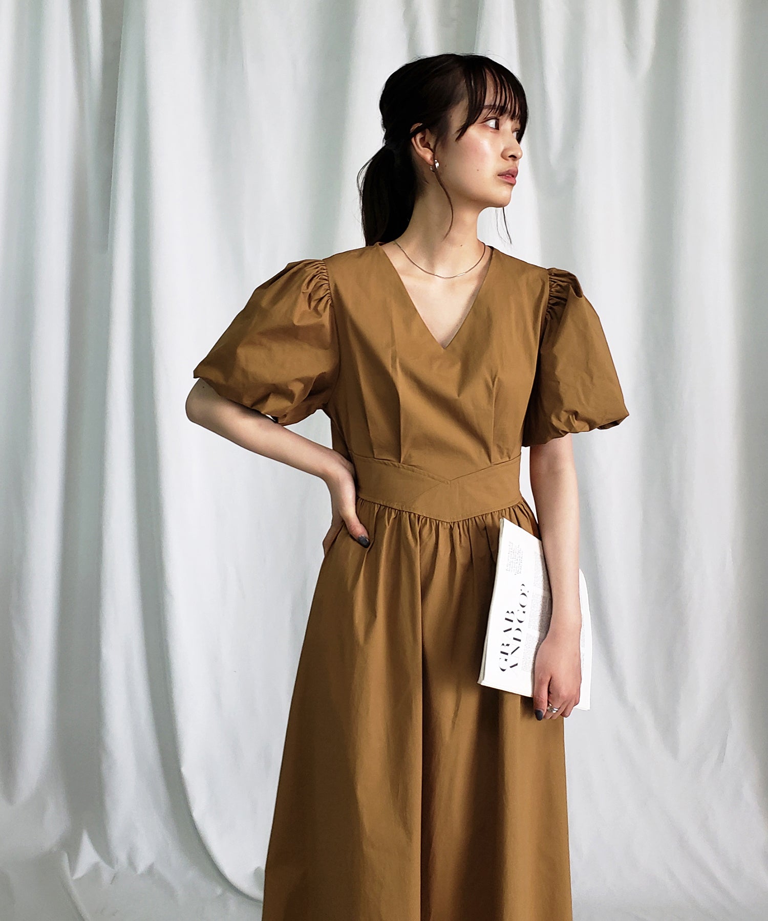 【 5COLOR 】ボリュームスリーブカットアウトバックリボンワンピース