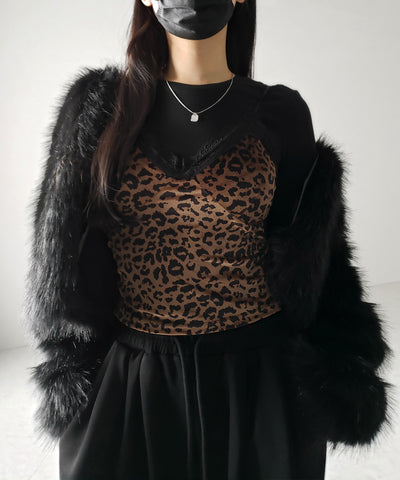 【 カップ付き 】レオパードベロアレースキャミビスチェ / reopard velor lace camisole bustier