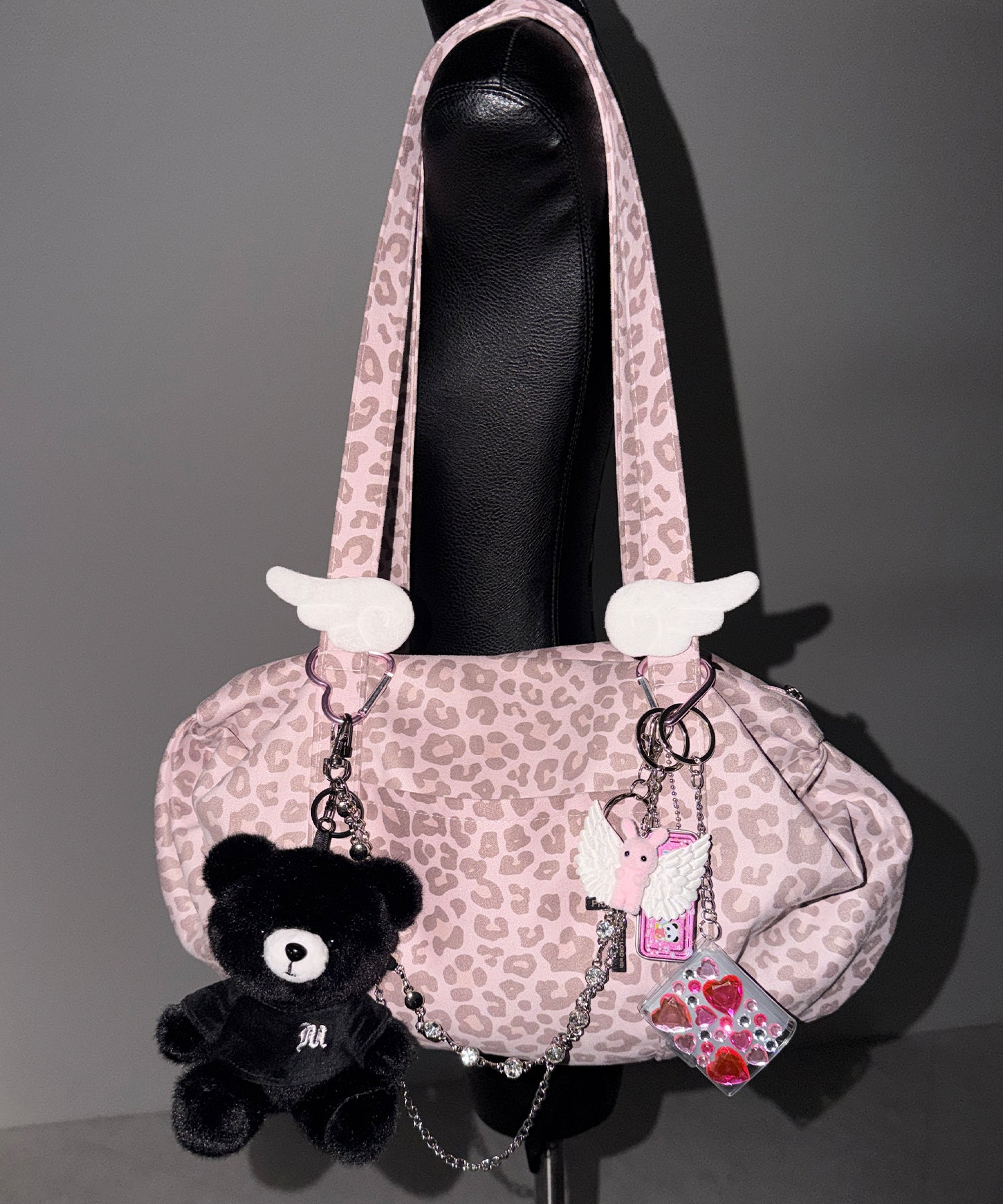 ヴィンテージライクピンクレオパードミニボストンショルダーバッグ / vintage like pink leopard mini boston shoulder bag
