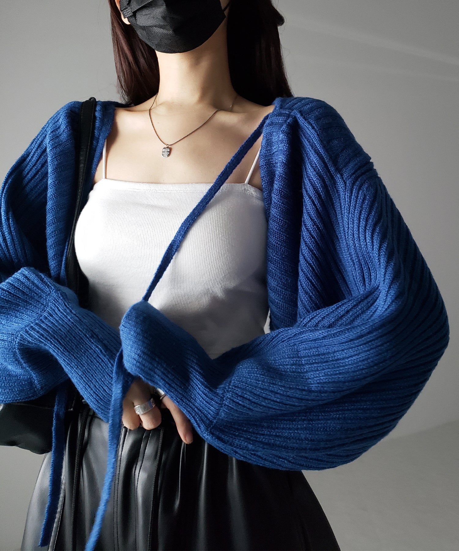 【 9color 】2WAYリボンモヘアライクショートリブニットカーデ