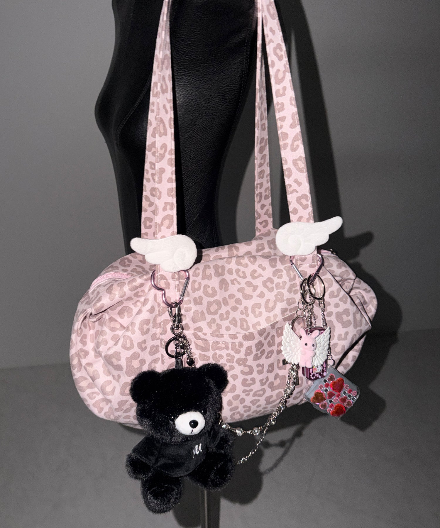 ヴィンテージライクピンクレオパードミニボストンショルダーバッグ / vintage like pink leopard mini boston shoulder bag