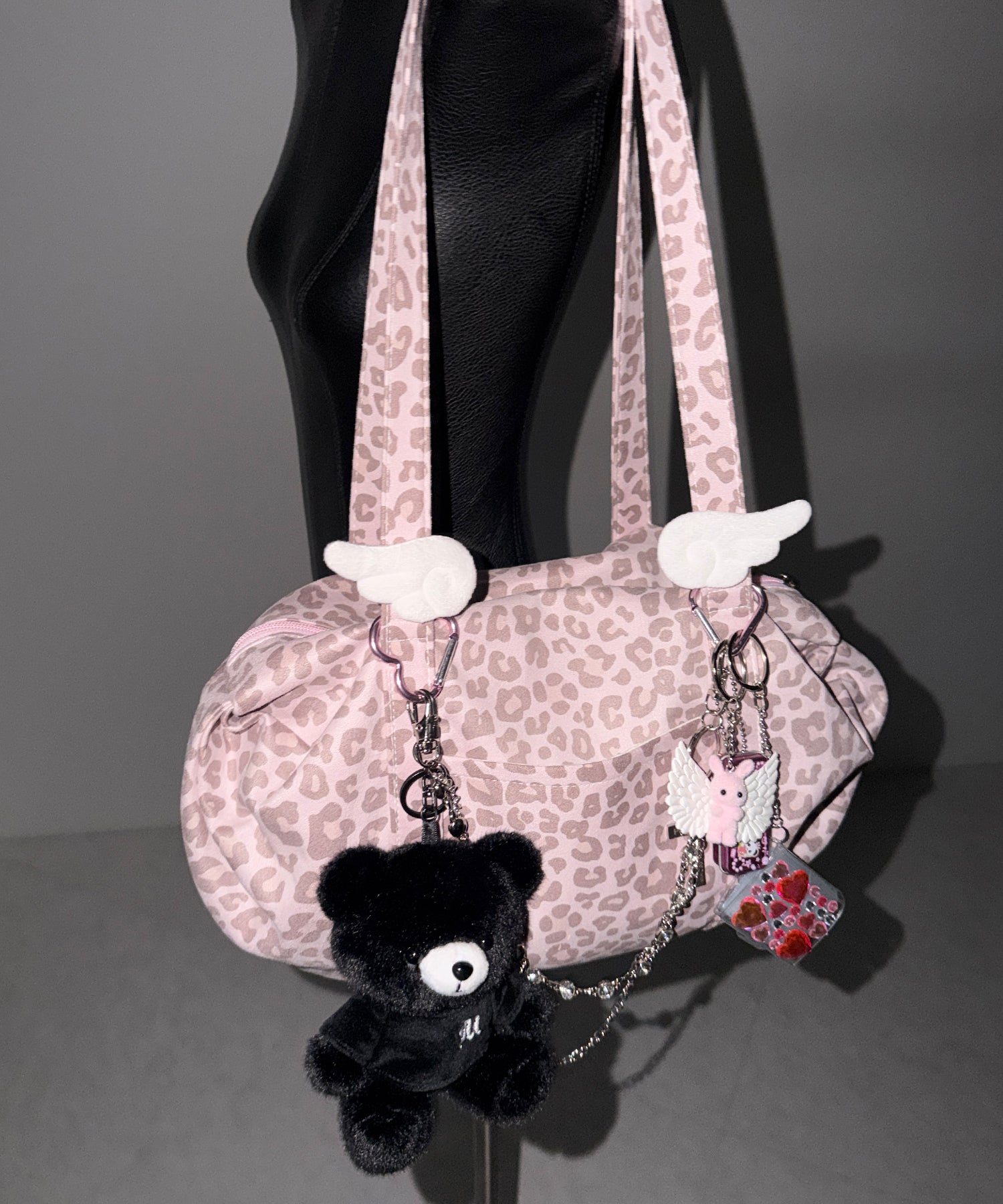 ヴィンテージライクピンクレオパードミニボストンショルダーバッグ / vintage like pink leopard mini boston shoulder bag