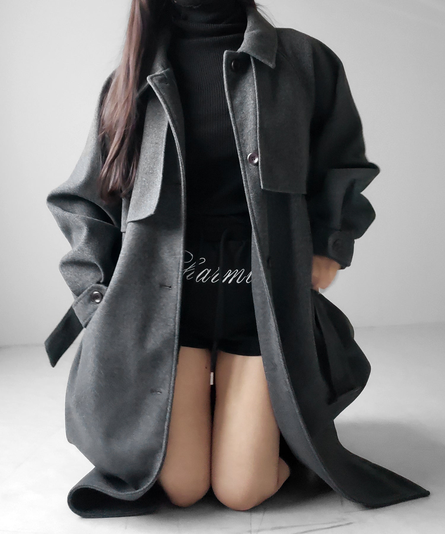 【 ウエストマークベルトSET 】2WAY ステンカラーレディメルトンロングコート / 2WAY soutien collar lady melton long coat