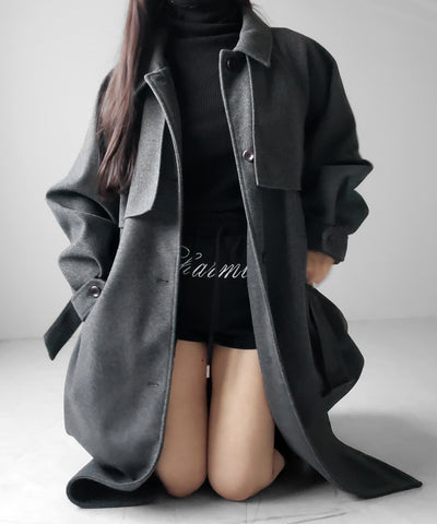 【 ウエストマークベルトSET 】2WAY ステンカラーレディメルトンロングコート / 2WAY soutien collar lady melton long coat