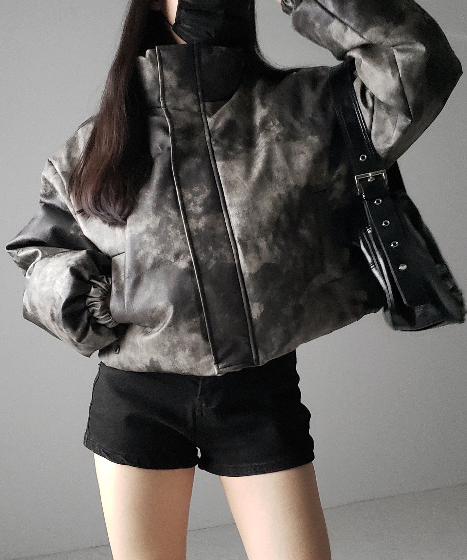 ヴィンテージタイダイフェイクレザーショートダウンジャケット / vintage tyedye fake leather short down jacket