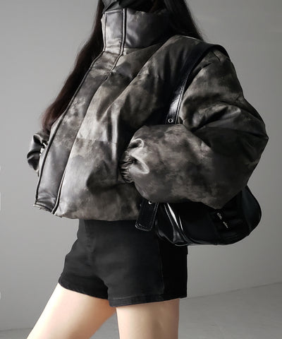 ヴィンテージタイダイフェイクレザーショートダウンジャケット / vintage tyedye fake leather short down jacket