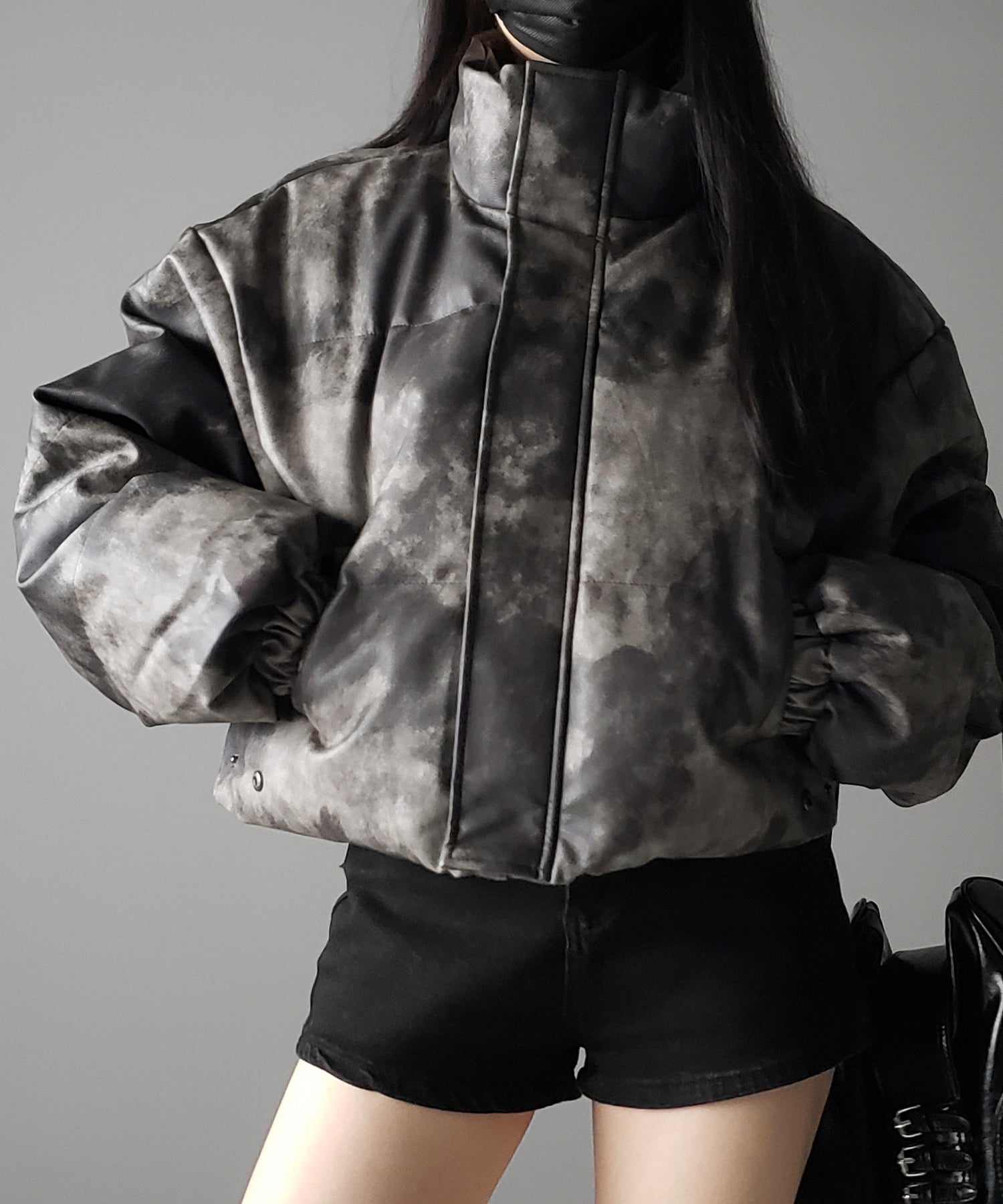 ヴィンテージタイダイフェイクレザーショートダウンジャケット / vintage tyedye fake leather short down jacket