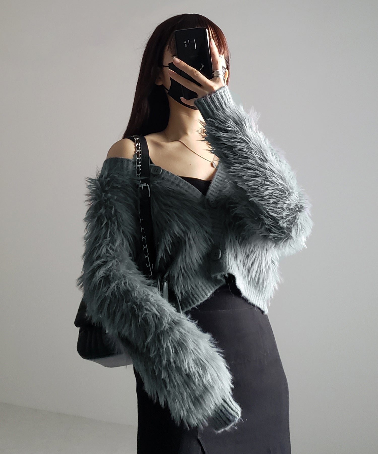 ファームードシャギーニットカーディガン