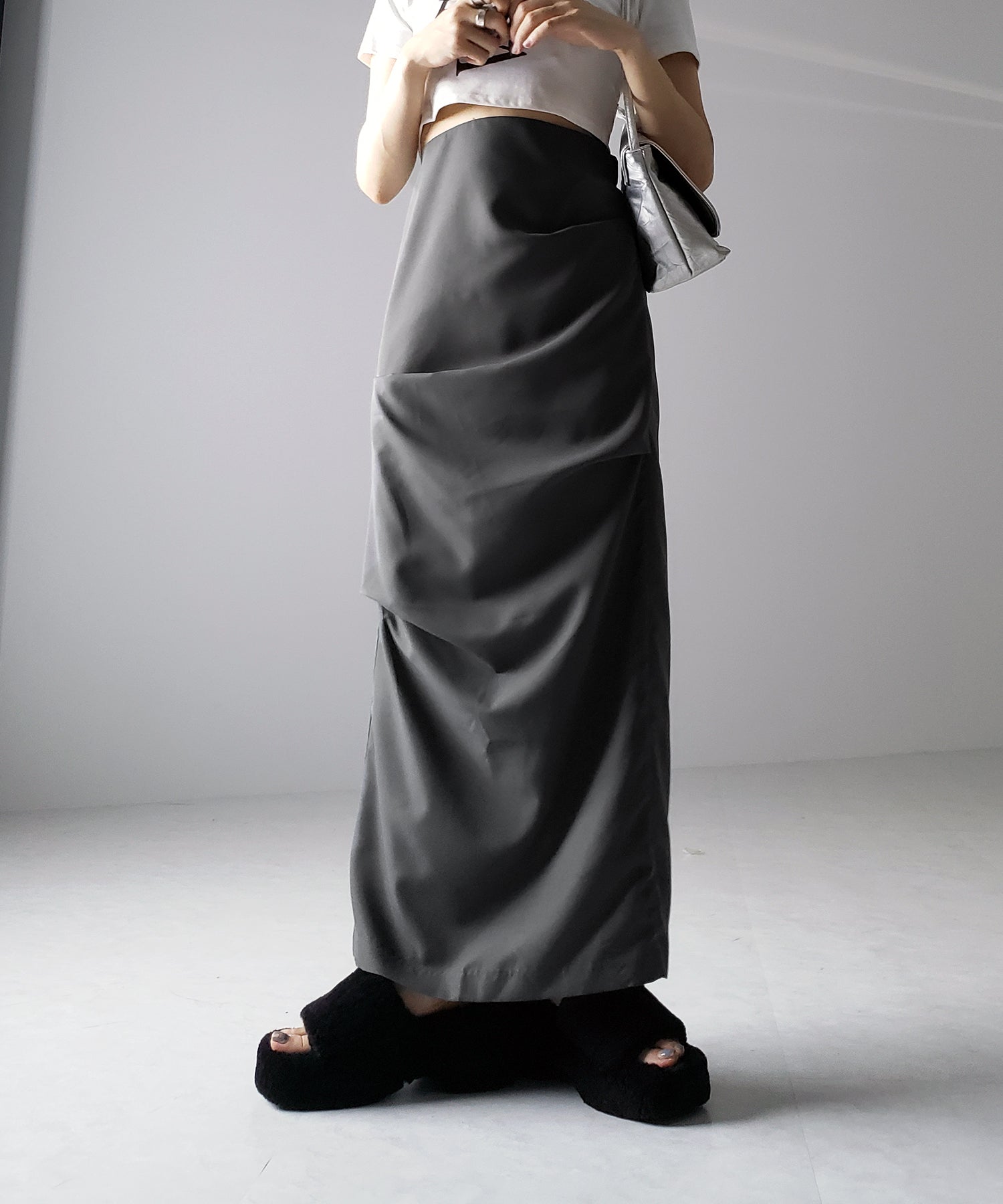 【 3size / 5color 】タックデザインハイウエストスリットロングスカート