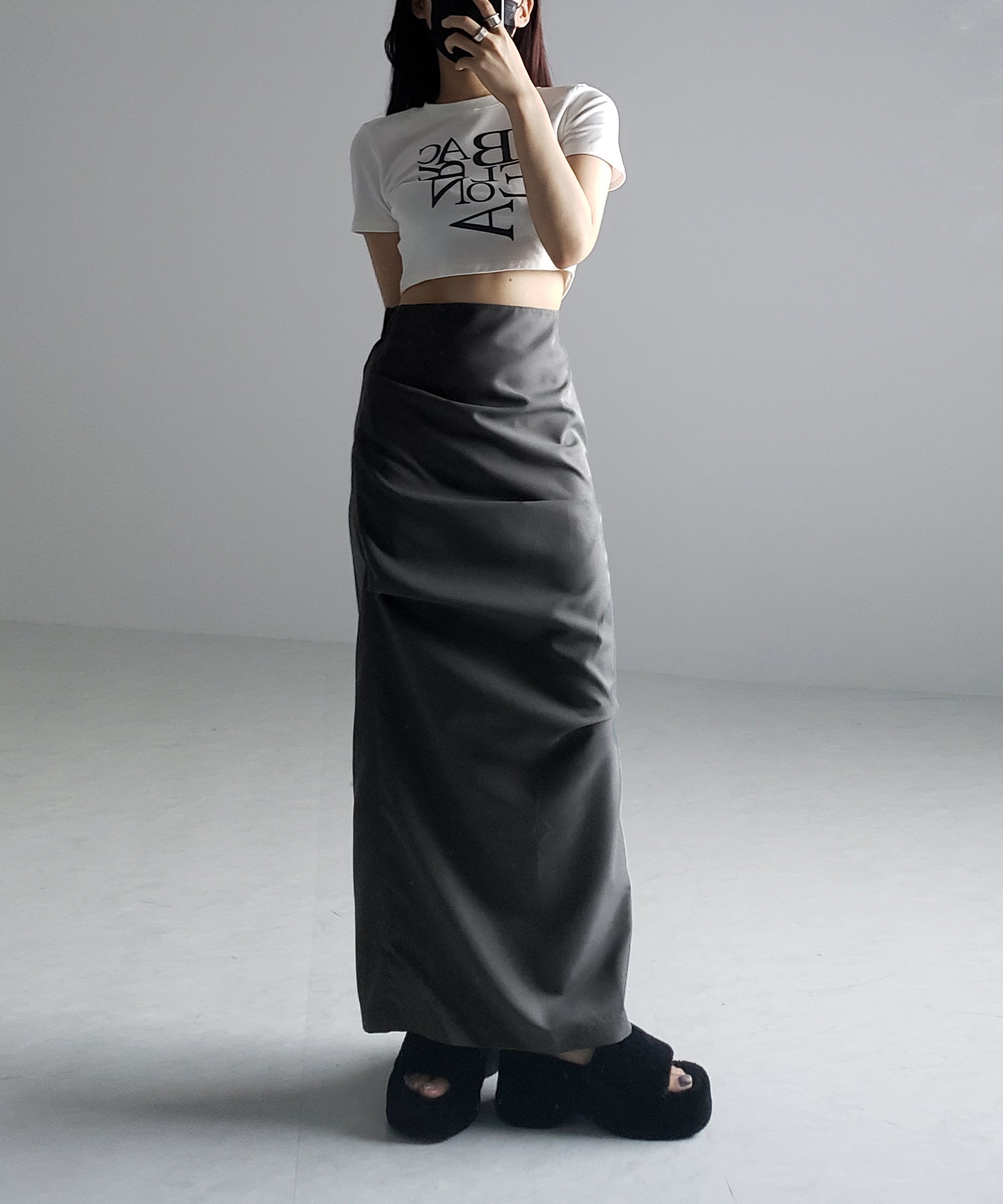 【 3size / 5color 】タックデザインハイウエストスリットロングスカート