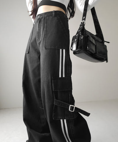 サイドラインストレートカーゴデニムパンツ / sideline straight cargo denim pants