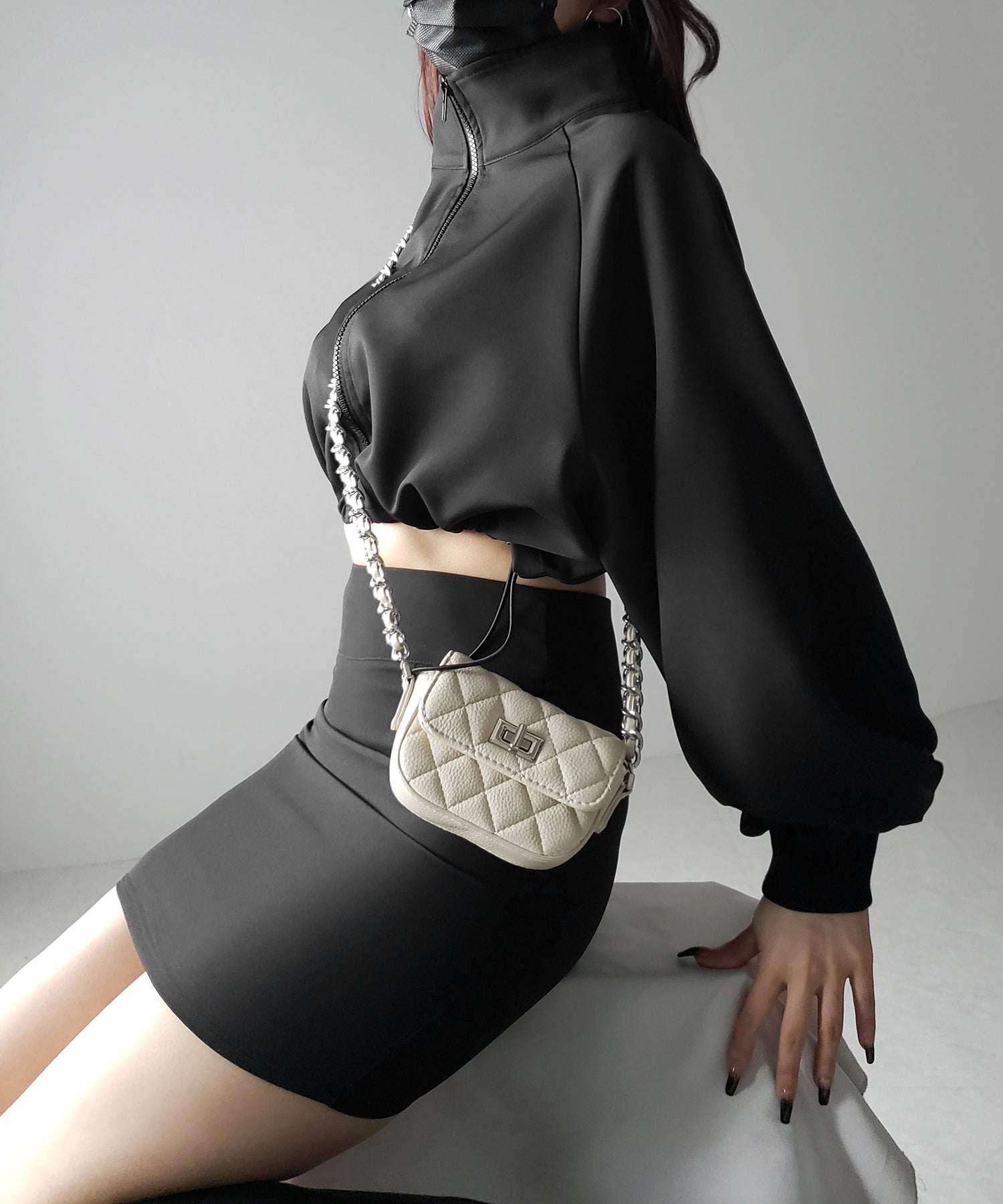 【 セットアップ着用可能 】サイドラインハイウエストミニスカート / sideline high waist mini skirt