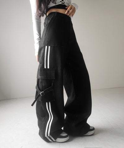 サイドラインストレートカーゴデニムパンツ / sideline straight cargo denim pants