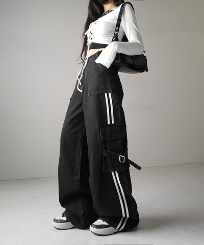 サイドラインストレートカーゴデニムパンツ / sideline straight cargo denim pants