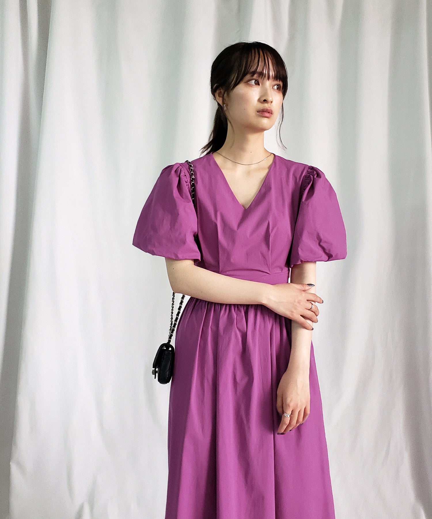 【 5COLOR 】ボリュームスリーブカットアウトバックリボンワンピース