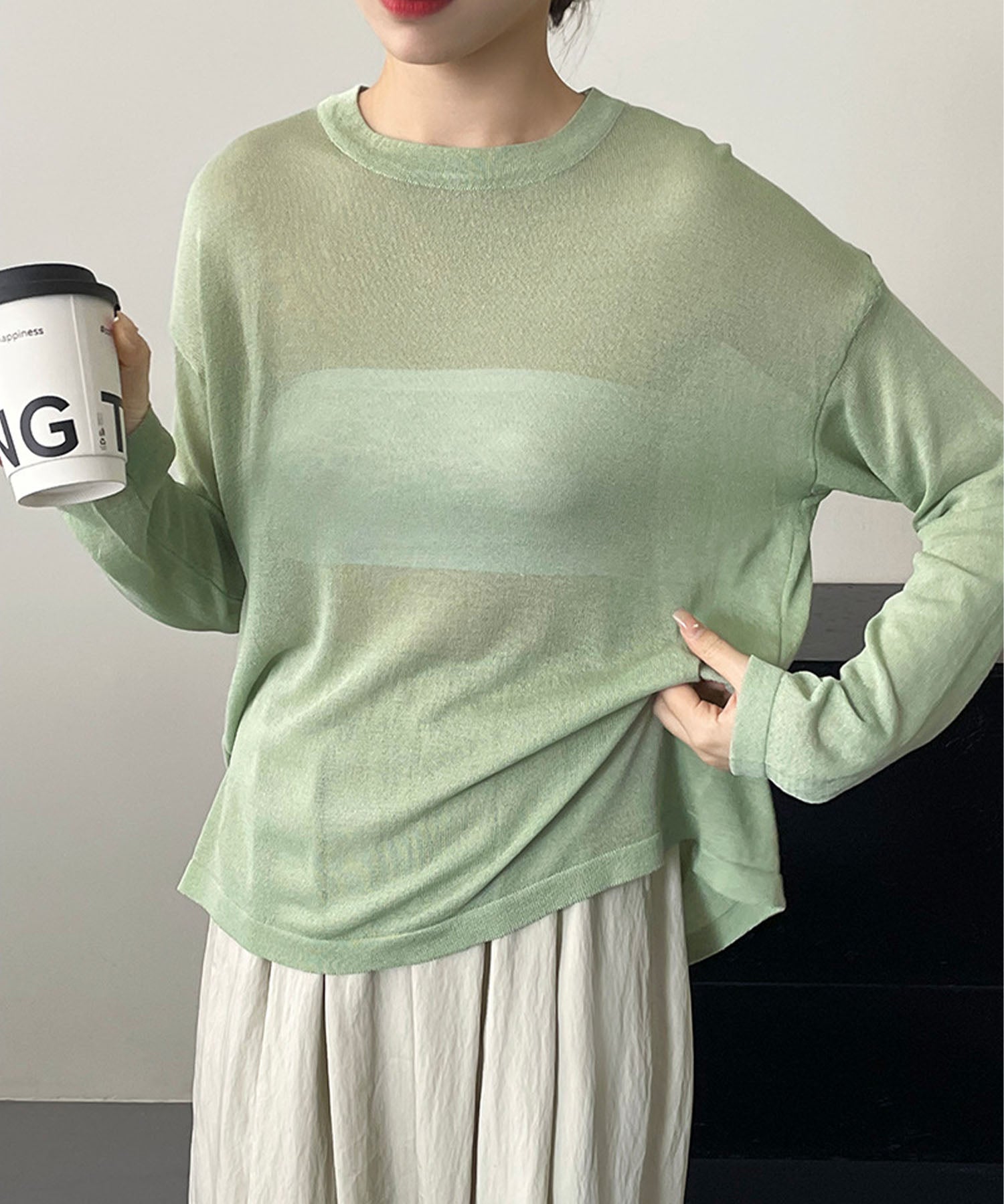 【 選べる7color 】ニュアンスカラーバックスリットオーバーシアーニット / nuance color back slit over sheer knit
