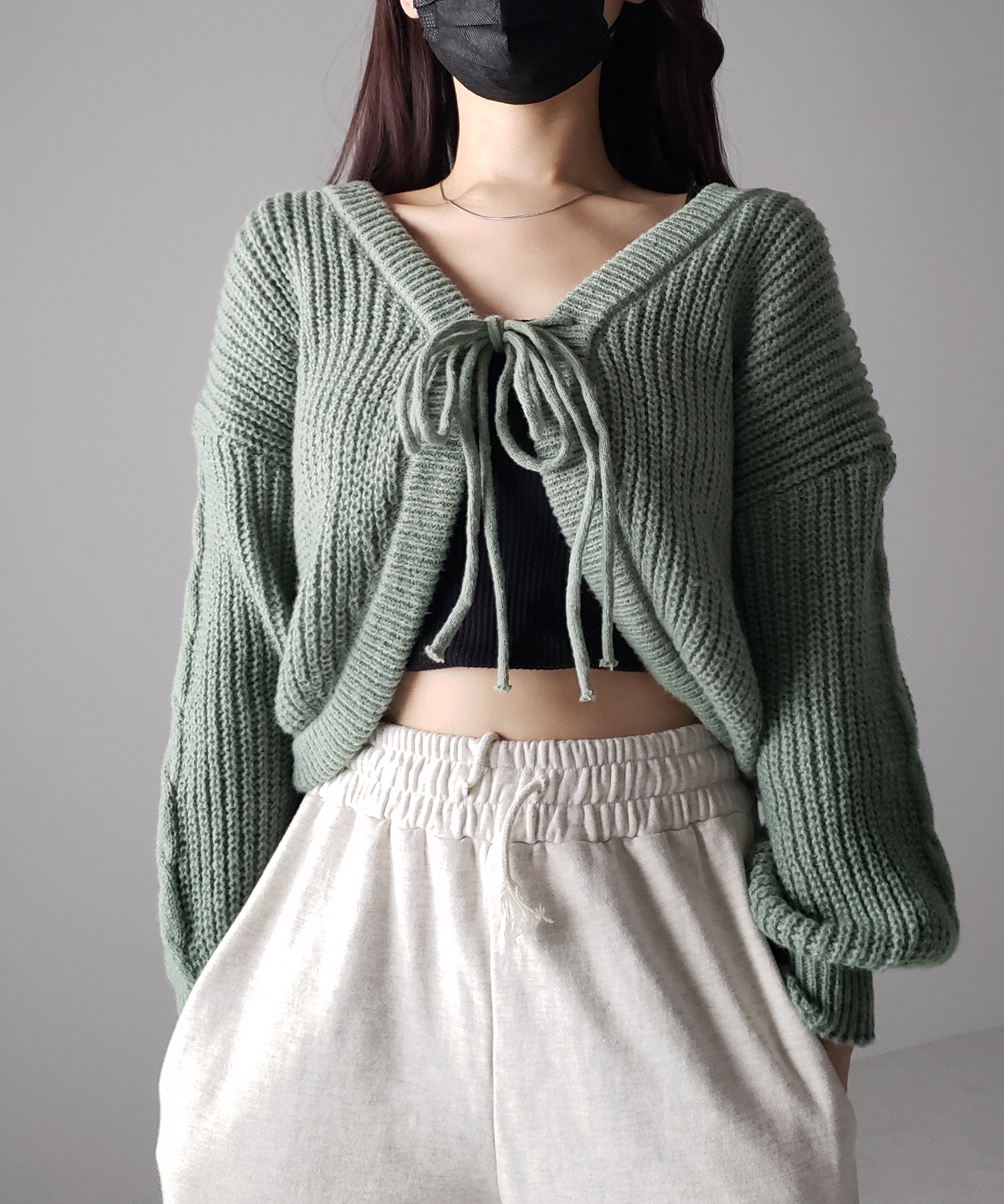 【 5color 】フロントダブルリボンショートボレロカーディガン