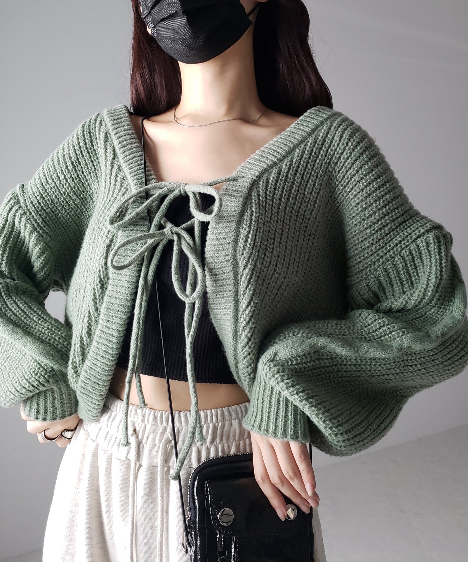 【 5color 】フロントダブルリボンショートボレロカーディガン