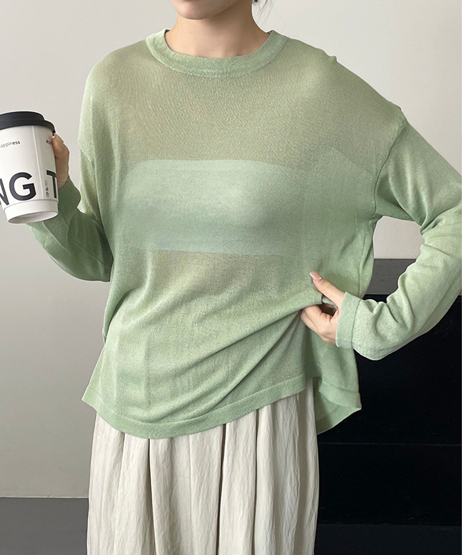 【 選べる7color 】ニュアンスカラーバックスリットオーバーシアーニット / nuance color back slit over sheer knit