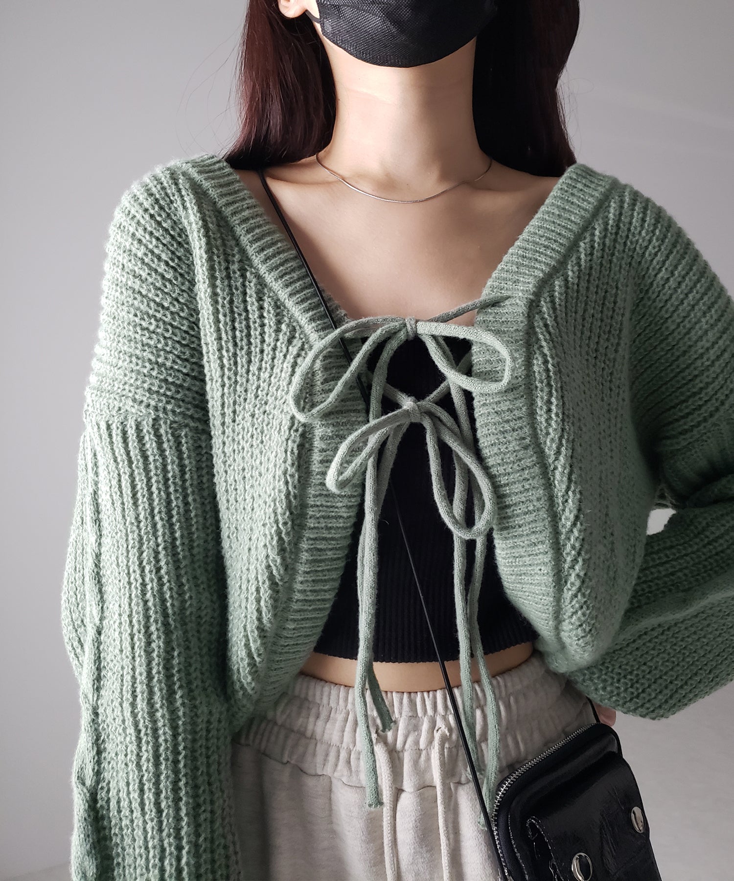 【 5color 】フロントダブルリボンショートボレロカーディガン