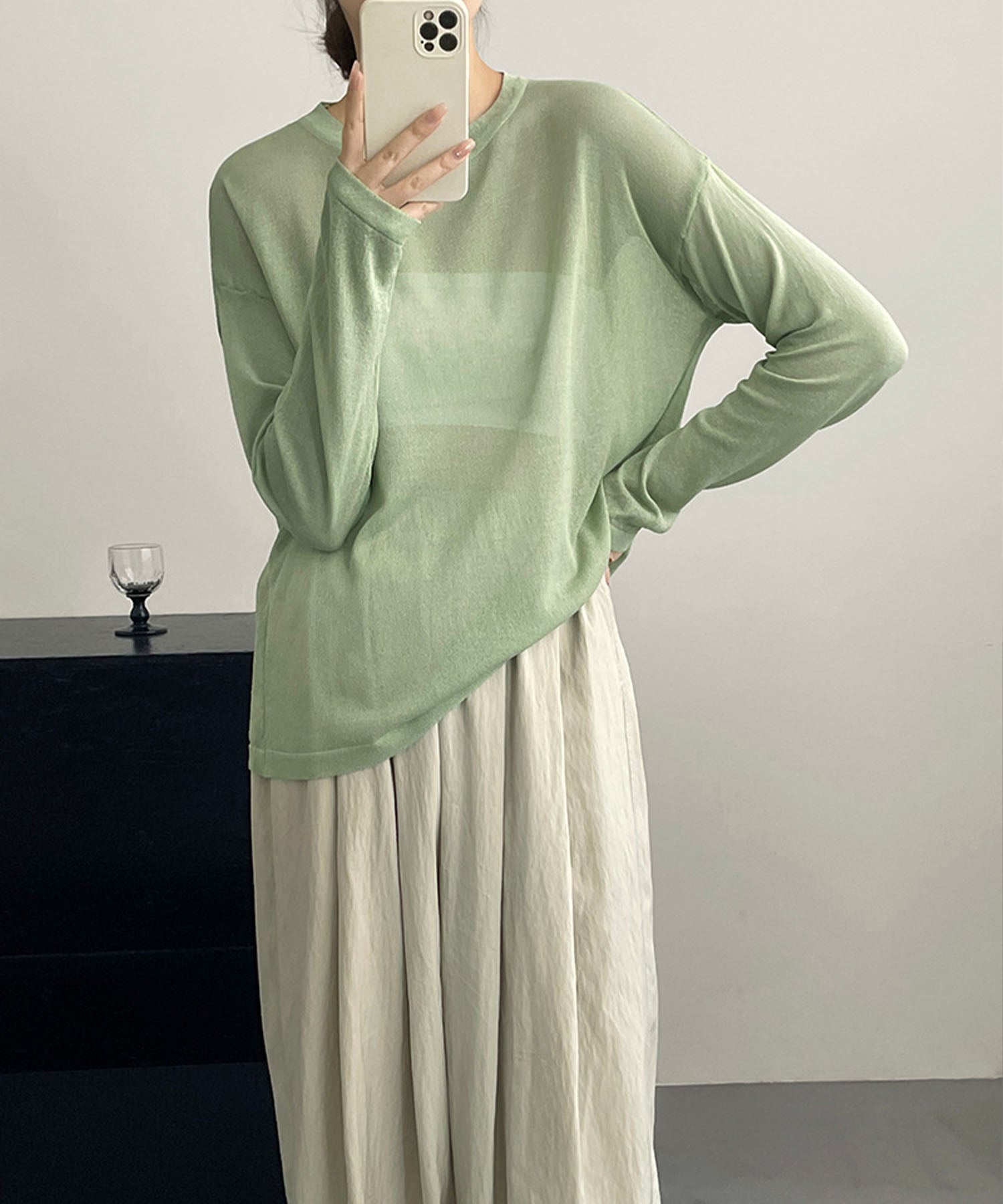 【 選べる7color 】ニュアンスカラーバックスリットオーバーシアーニット / nuance color back slit over sheer knit