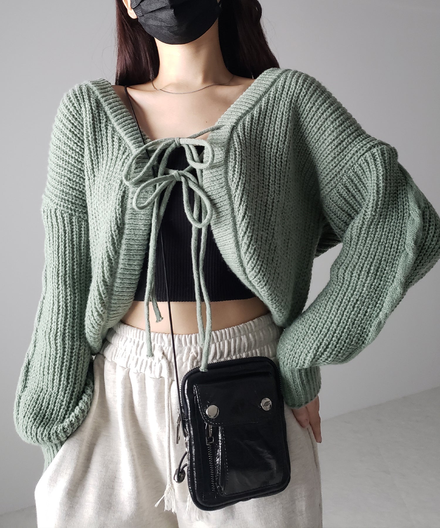 【 5color 】フロントダブルリボンショートボレロカーディガン