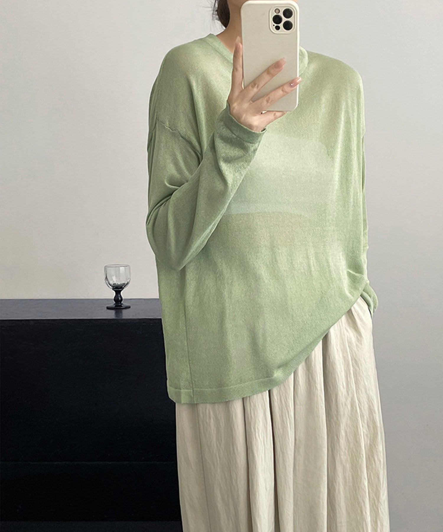 【 選べる7color 】ニュアンスカラーバックスリットオーバーシアーニット / nuance color back slit over sheer knit