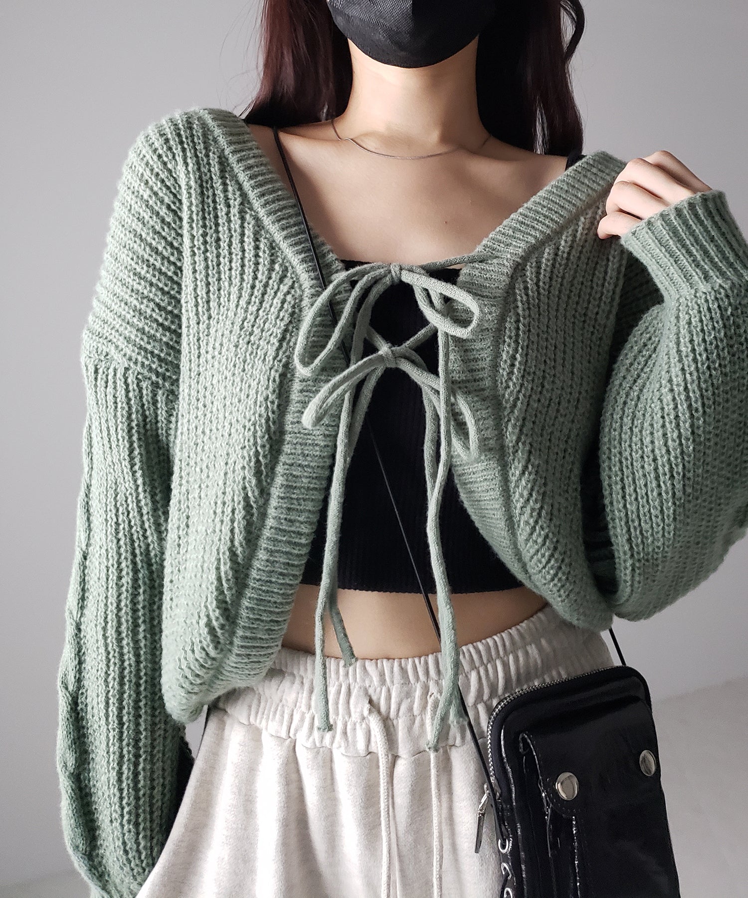 【 5color 】フロントダブルリボンショートボレロカーディガン