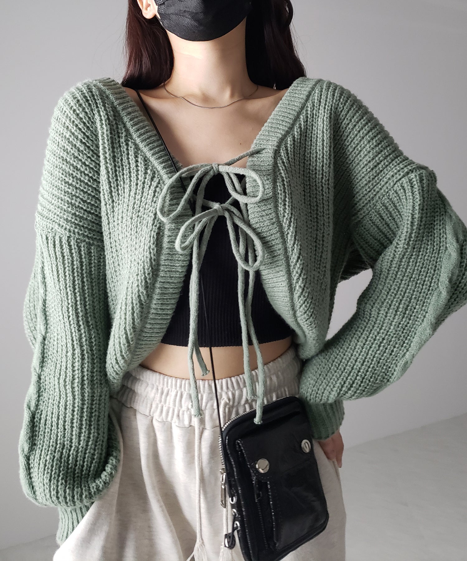 【 5color 】フロントダブルリボンショートボレロカーディガン