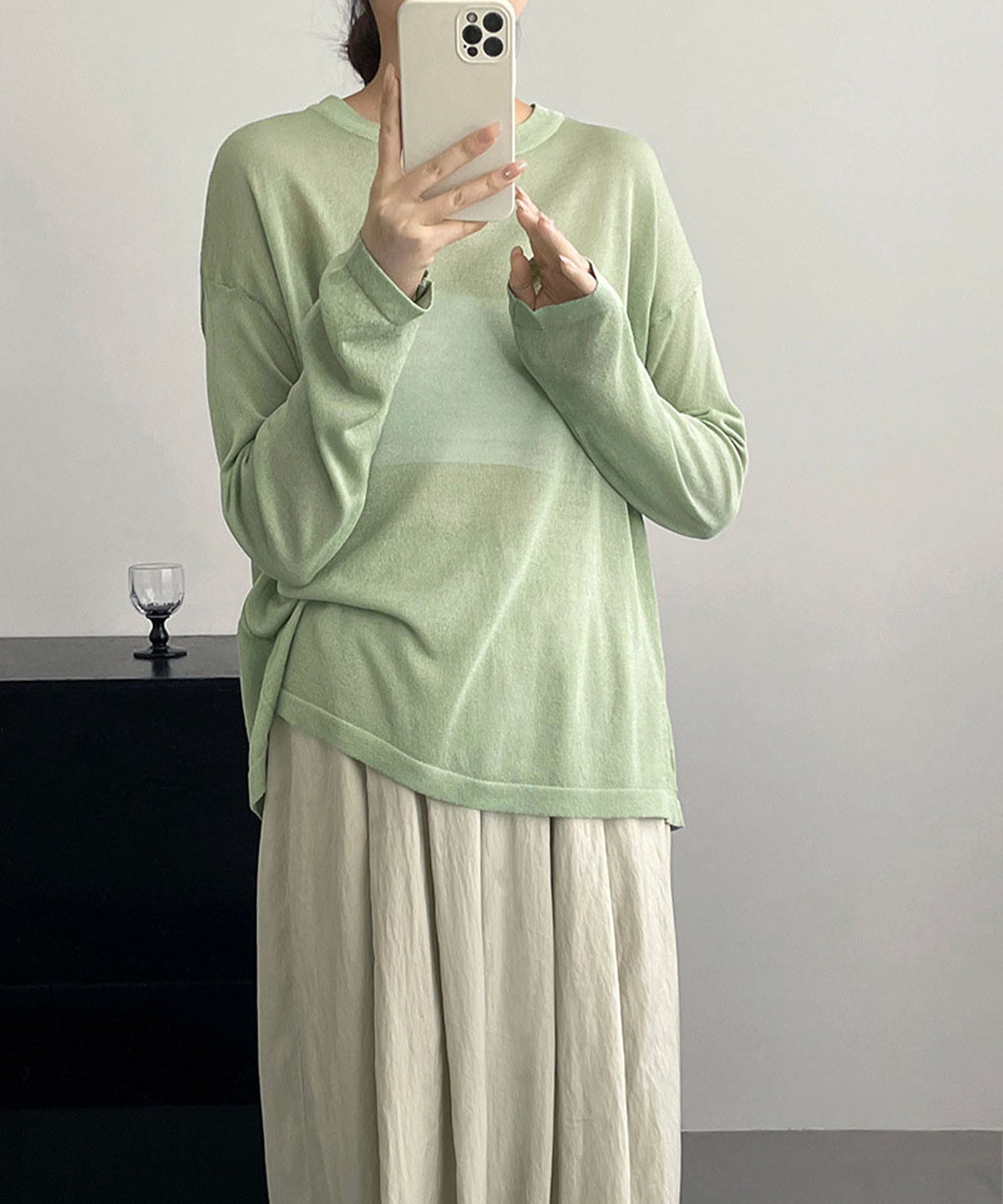 【 選べる7color 】ニュアンスカラーバックスリットオーバーシアーニット / nuance color back slit over sheer knit