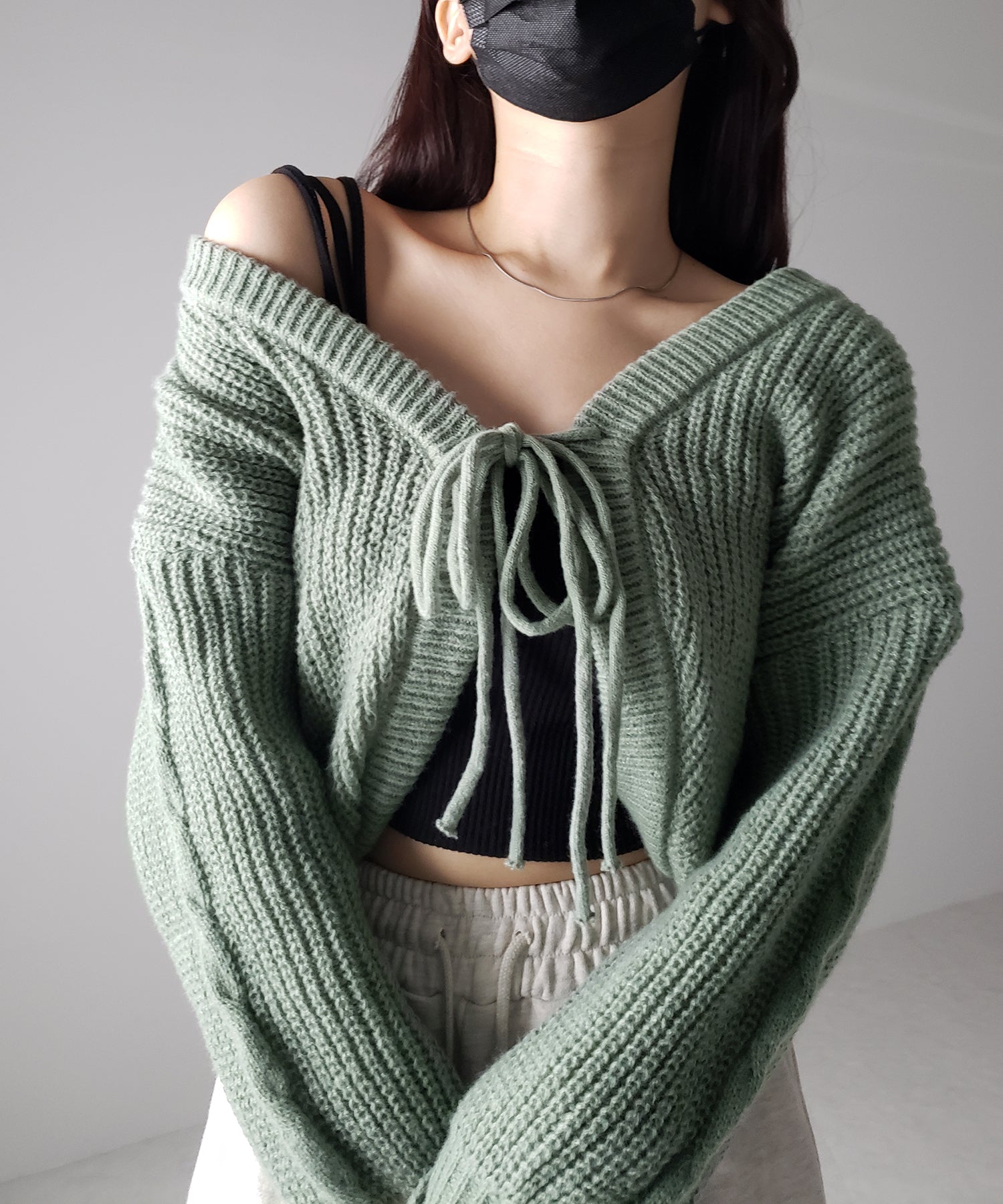 【 5color 】フロントダブルリボンショートボレロカーディガン