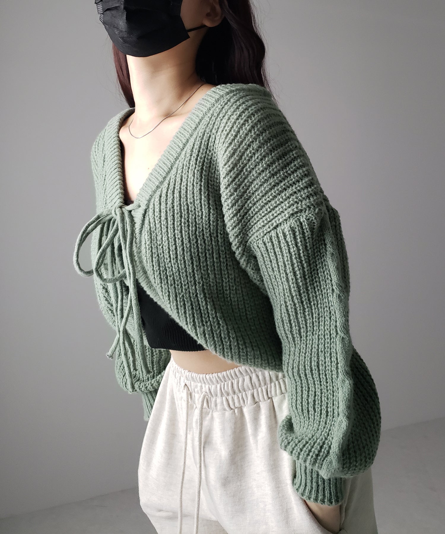 【 5color 】フロントダブルリボンショートボレロカーディガン