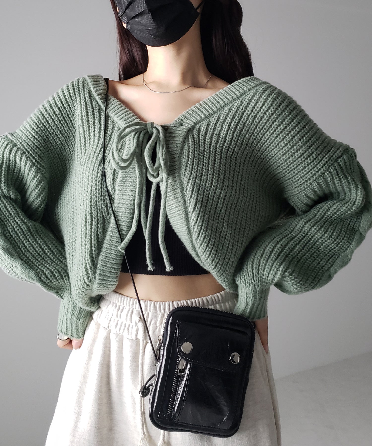 【 5color 】フロントダブルリボンショートボレロカーディガン