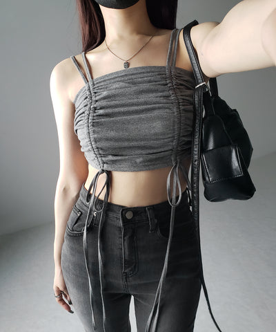 3WAYクロスストラップリボンシャーリングショートキャミソール / 3WAY cross strap ribbon shirring short camisole